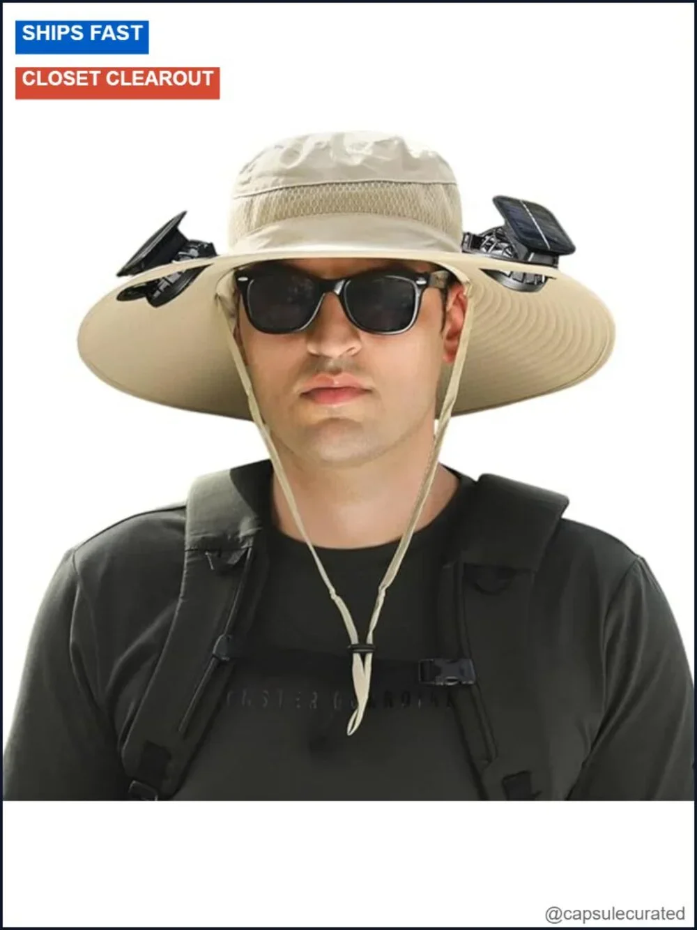 UPF 50+ Solar Fan Wide Brim Bucket Sun Hat for Fishing Hiking